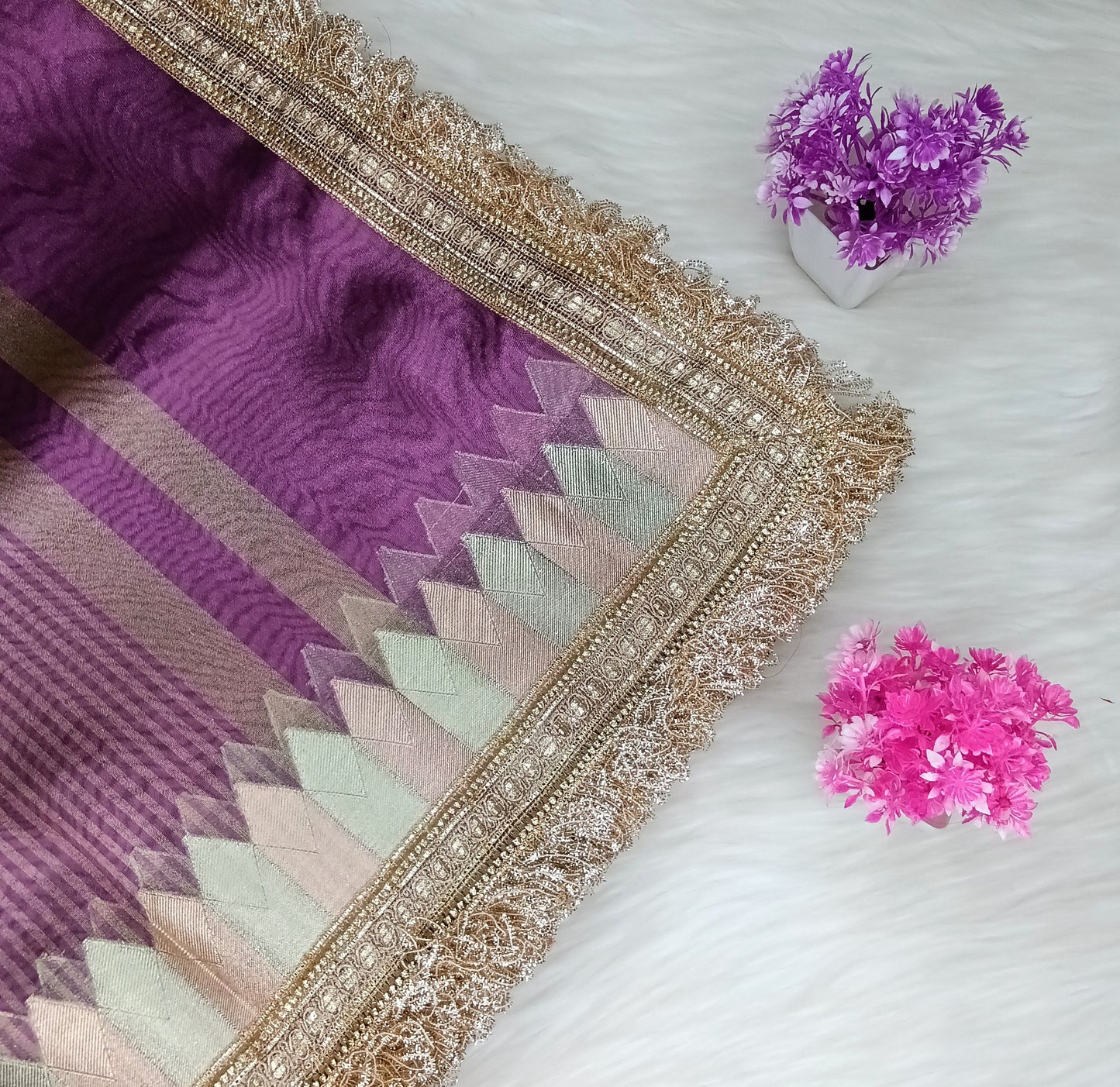 Fancy Tissue Lace Border Saree | SSTL303