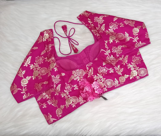 Readymade Blouse Vibrant Pink & Golden | SSRB316