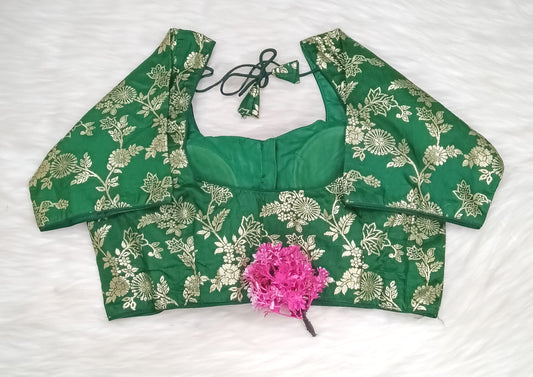 Readymade Blouse Emerald Green & Golden | SSRB316