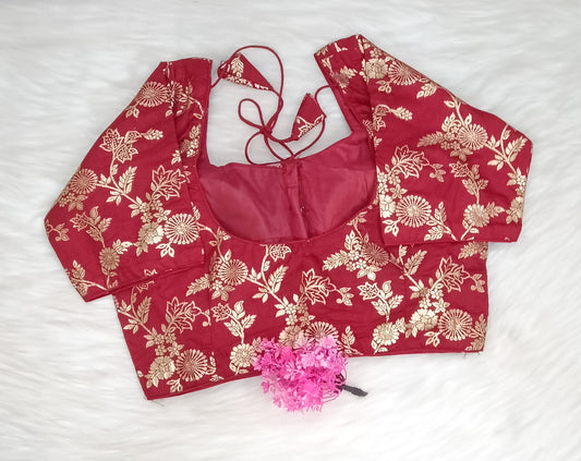 Readymade Blouse Wine Red & Golden | SSRB316