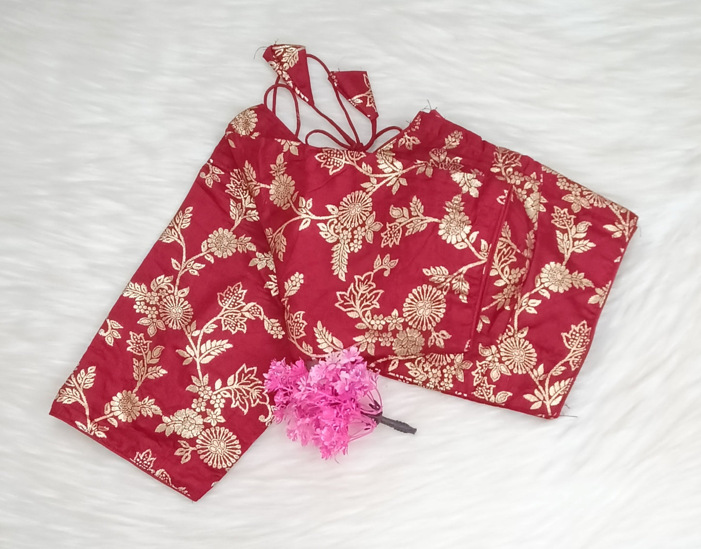 Readymade Blouse Wine Red & Golden | SSRB316