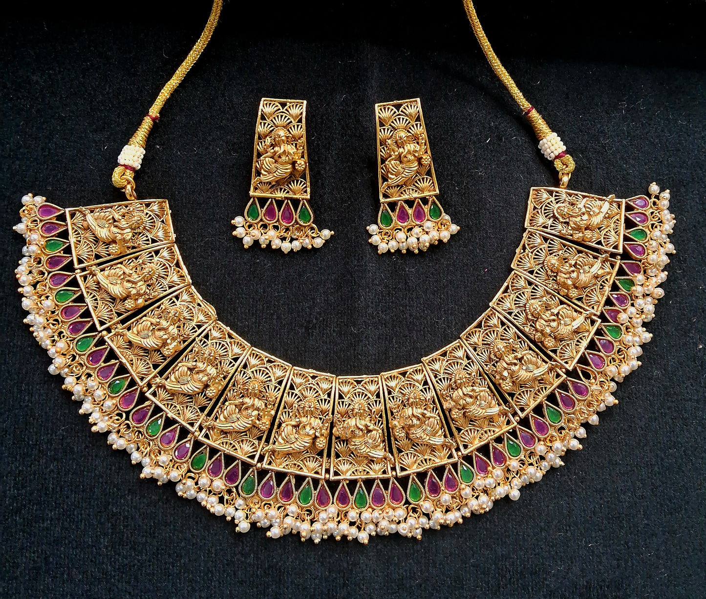 Gold Plated Lord Ganesha Temple Jewellery Set Kundhan & Kemp Set | SSKT030