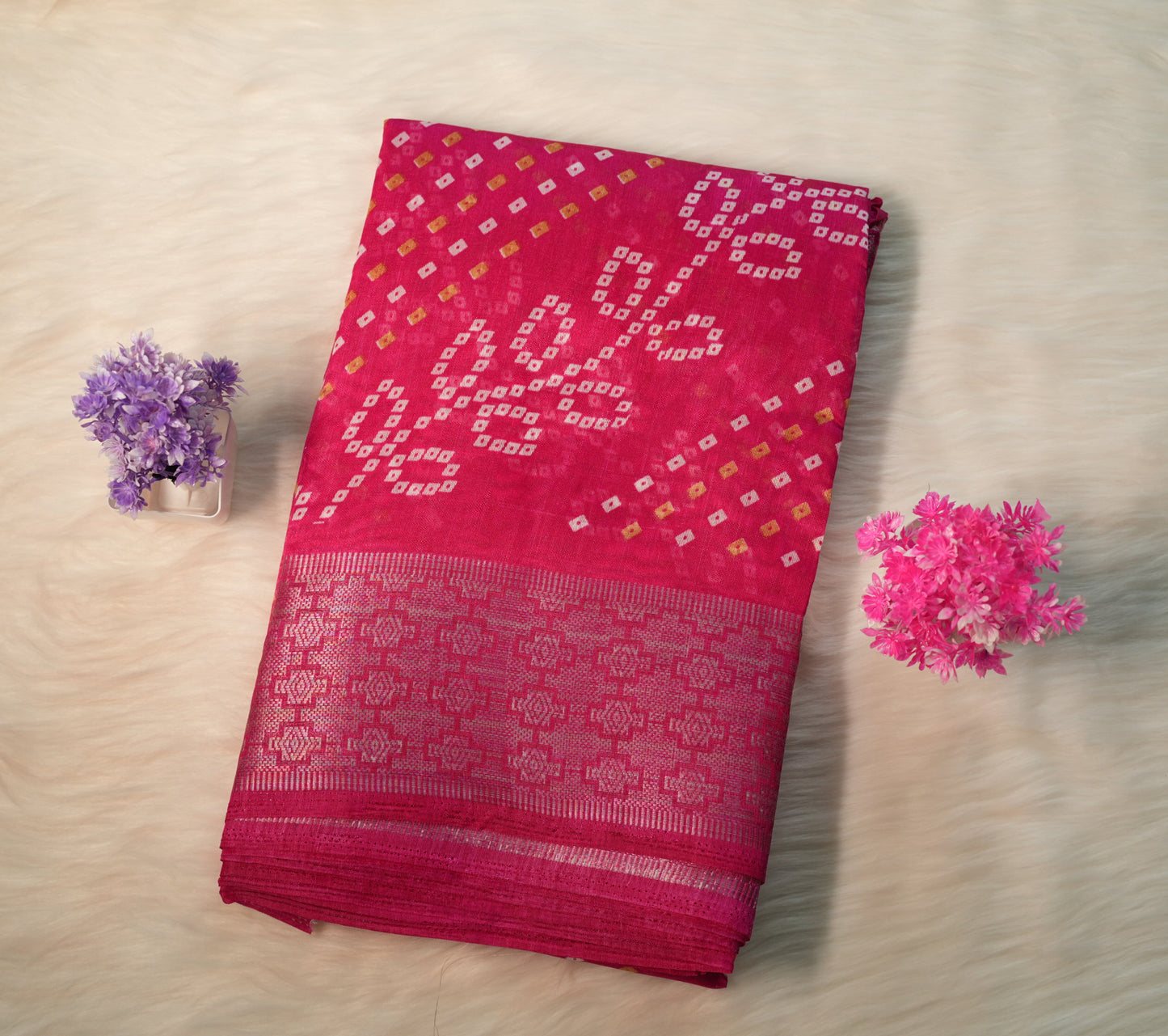 Dobby Border Fancy Flower Design Saree | SSFD225