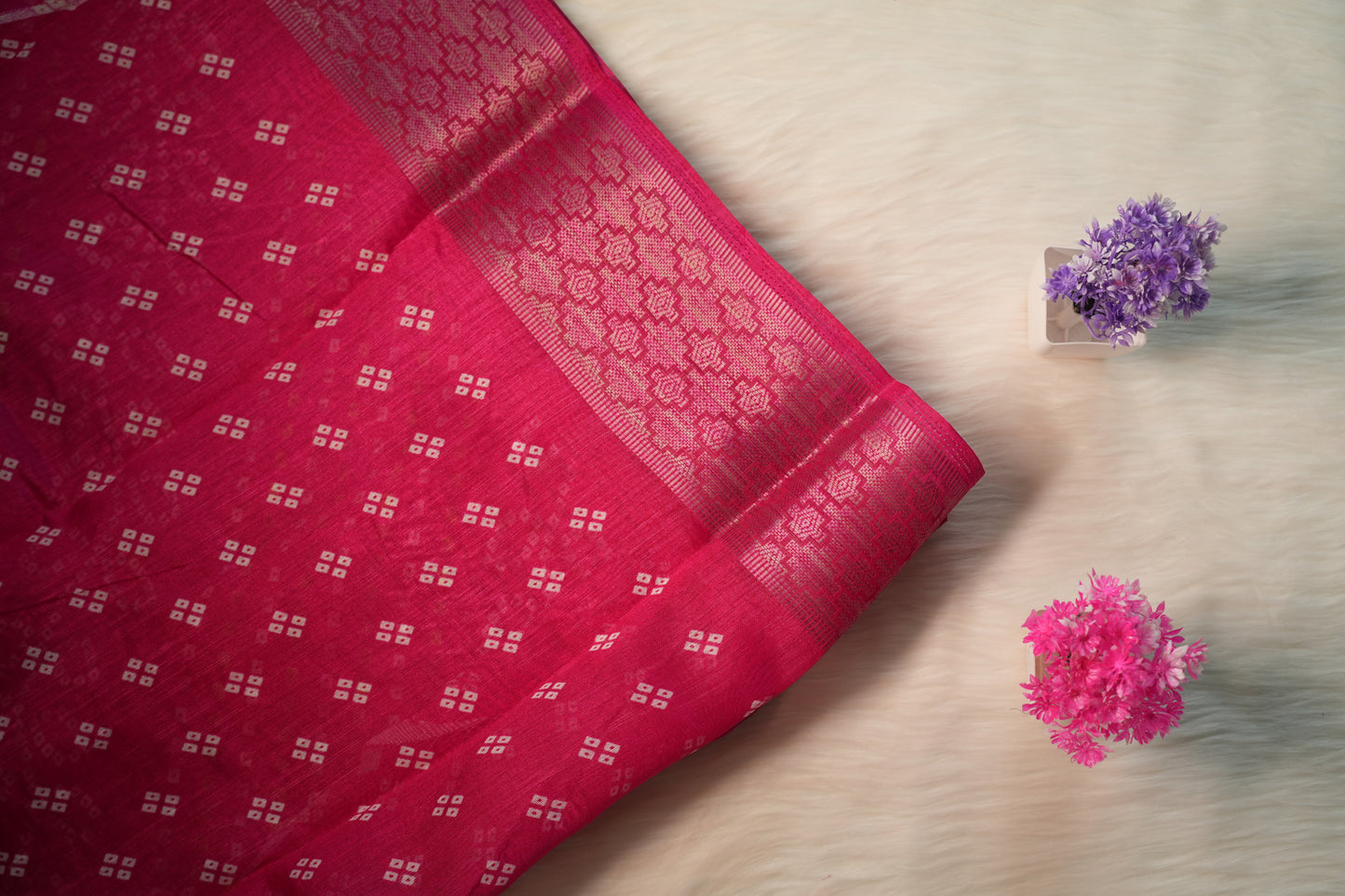 Dobby Border Fancy Flower Design Saree | SSFD225