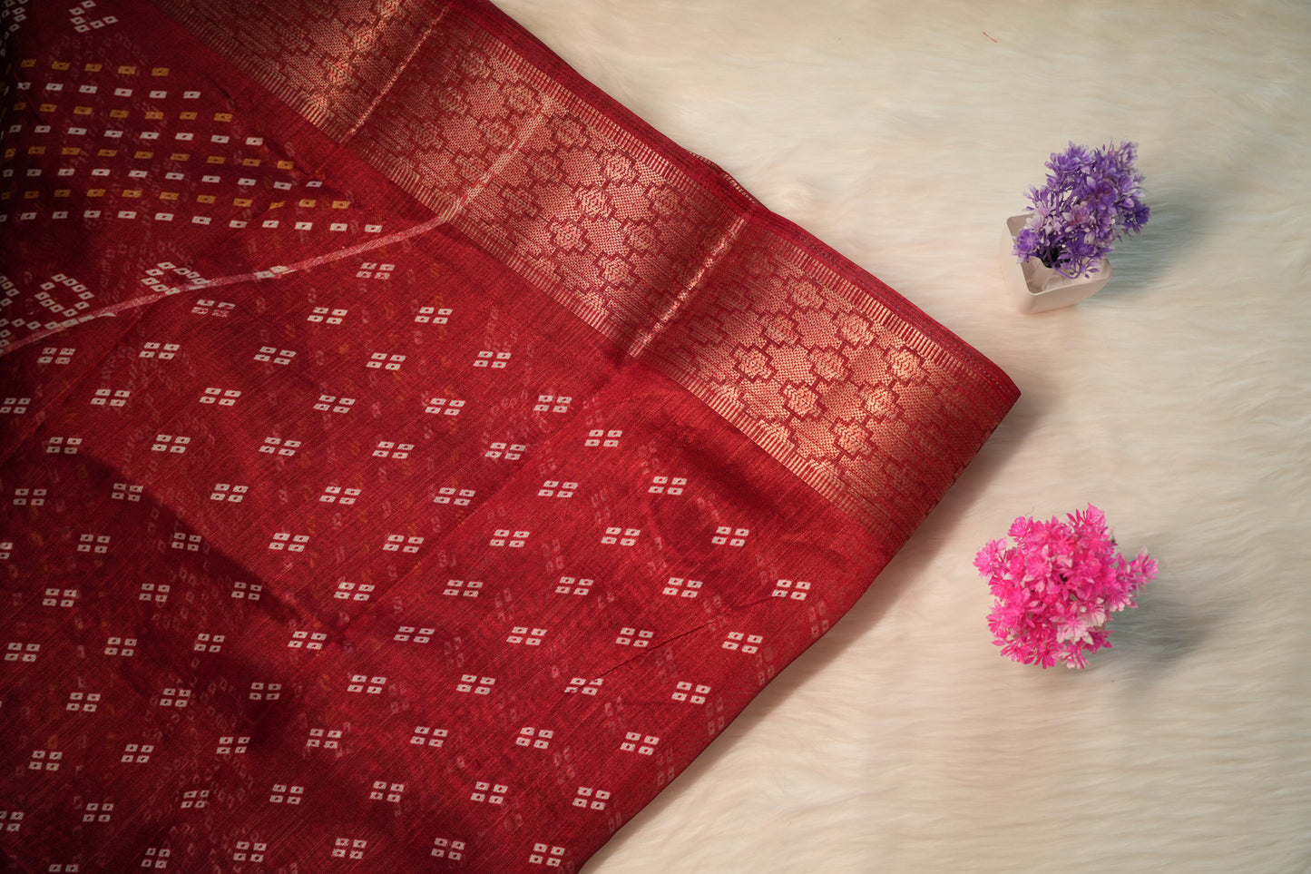 Dobby Border Fancy Flower Design Saree | SSFD225