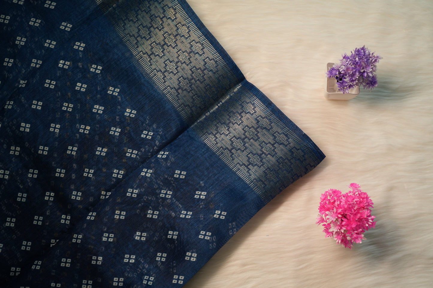 Dobby Border Fancy Flower Design Saree | SSFD225