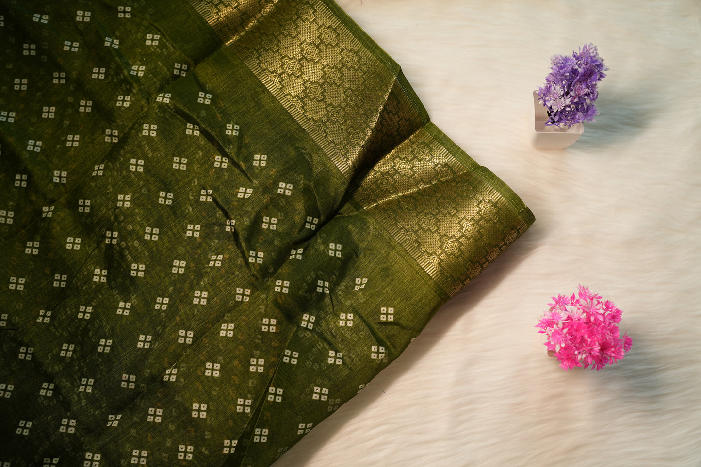 Dobby Border Fancy Flower Design Saree | SSFD225