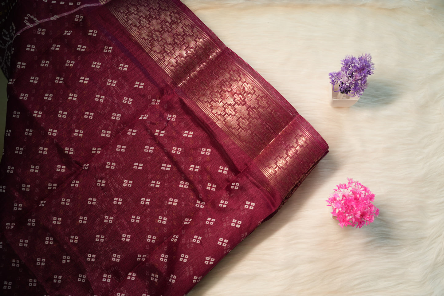 Dobby Border Fancy Flower Design Saree | SSFD225