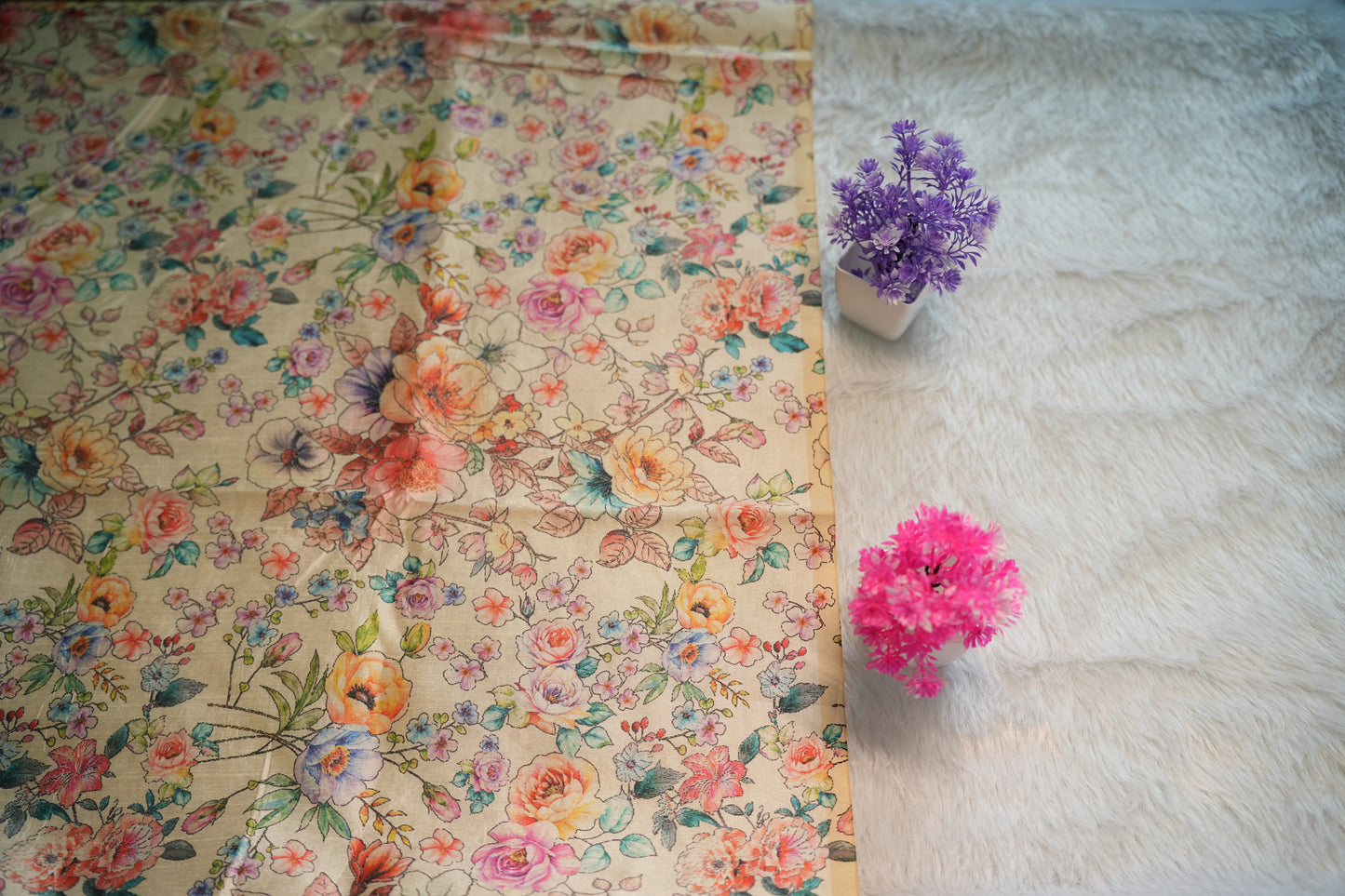 Onam Cream Hand Painted Saree | SSOS258