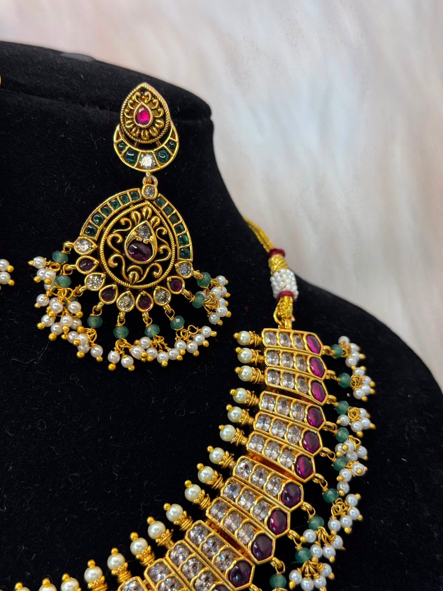 Antique Ruby & Emerald Ad Bridal Necklace Set B10 | SSAR046