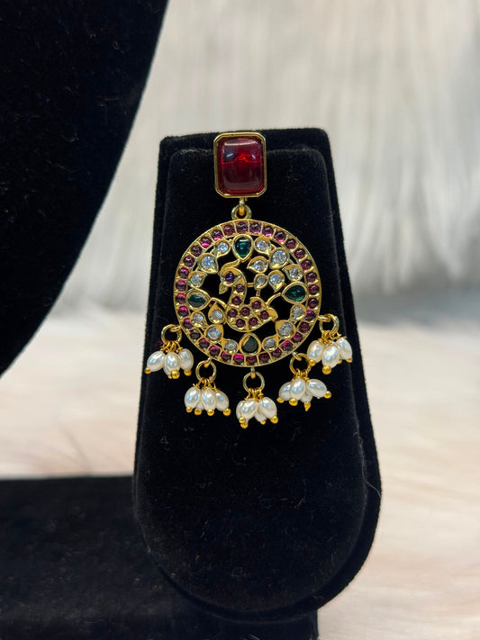 Emerald Kundan Necklace Set With Pearl Drops B10 | SSEK048