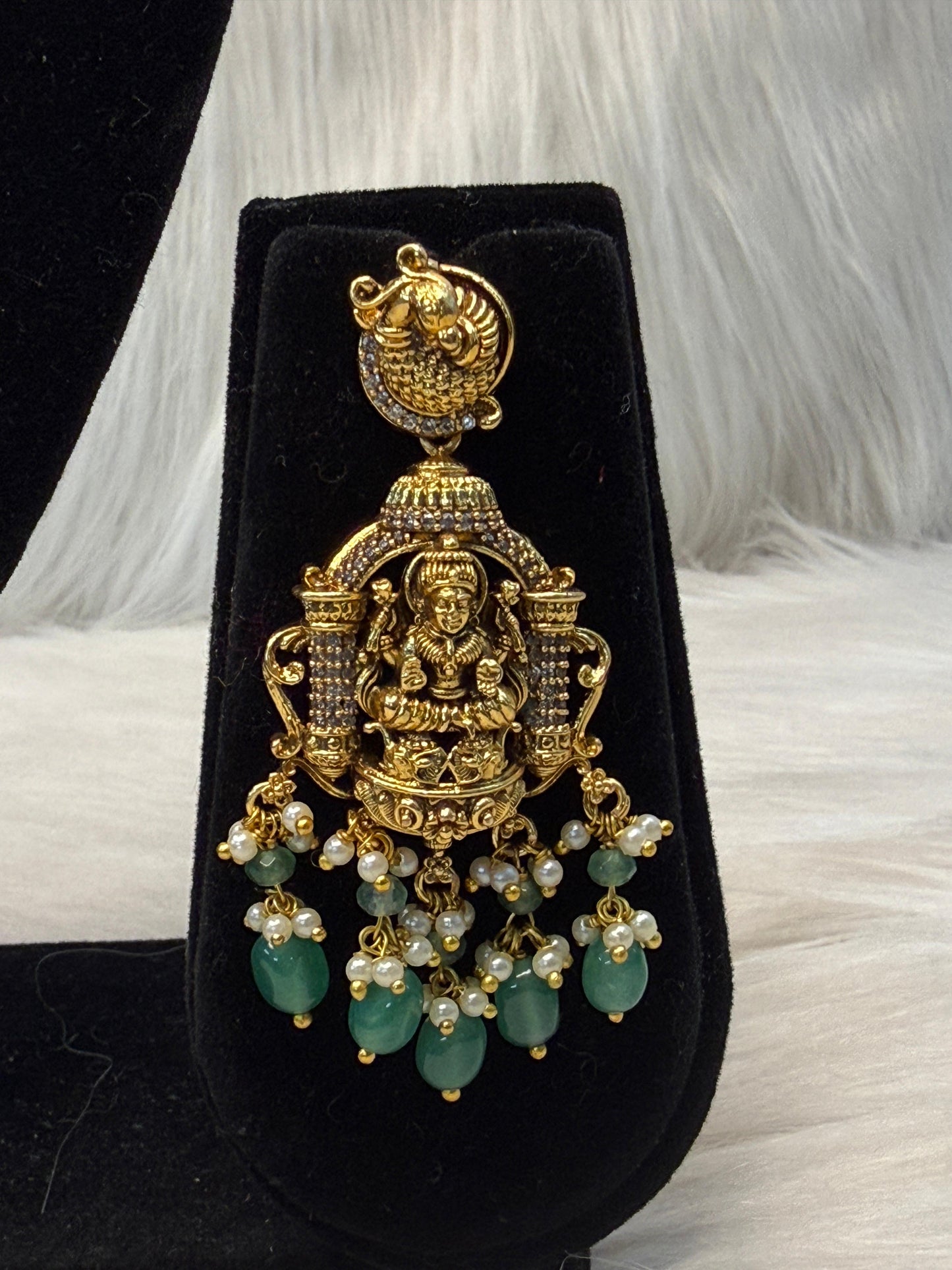 Lakshmi Temple Haram With Green Beads | SSLT79