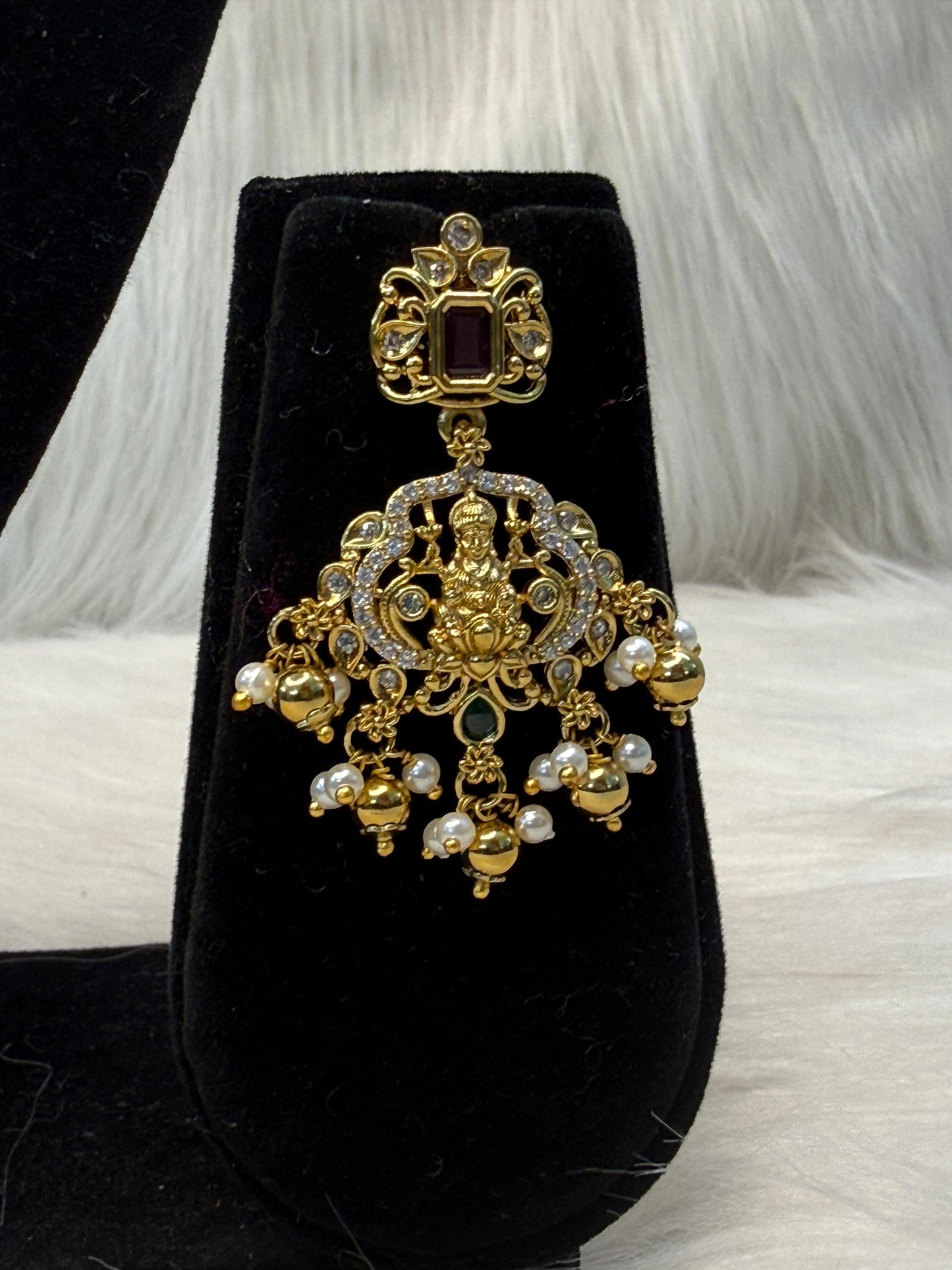 Antique Lakshmi Temple Haram With Ruby & Emerald Stones | SSAL81