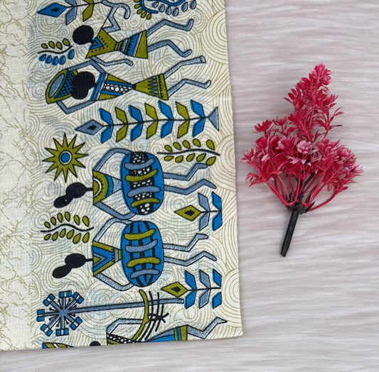 Warli Print Linen Saree | SSWP471