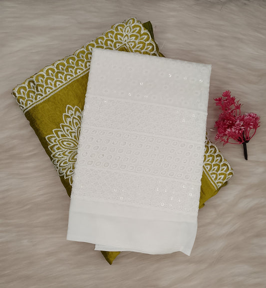 Chikankari Schiffl Saree | SSCS492