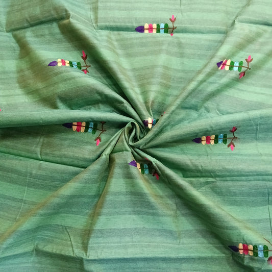 Tussar Jamdani Silk Green Saree | SSJY320