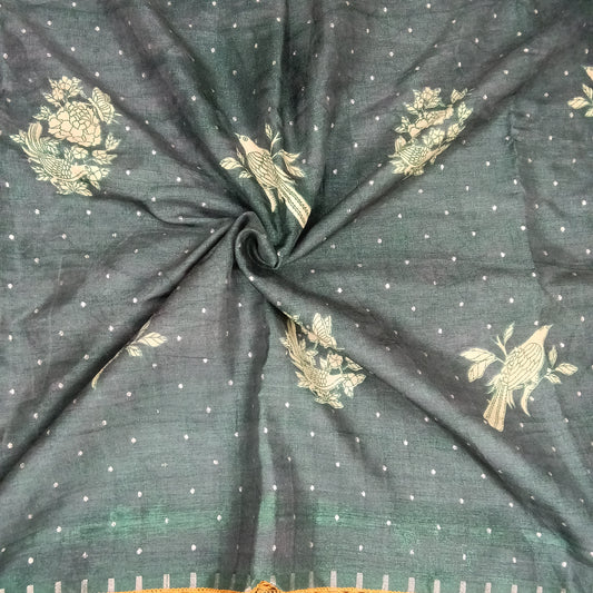 Ajrakh Style Elephant Print Saree | SSEP331