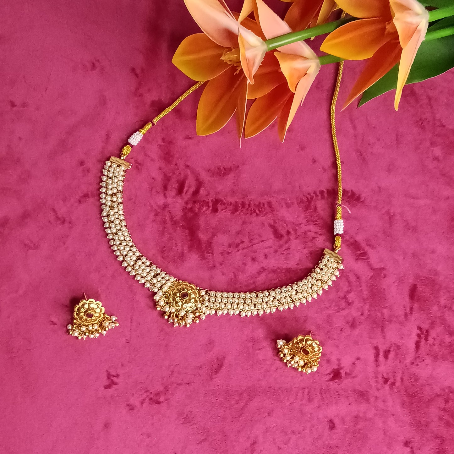 Mahalakshmi Pearl Craft Necklace Kundhan & Kemp Set | SSMP008