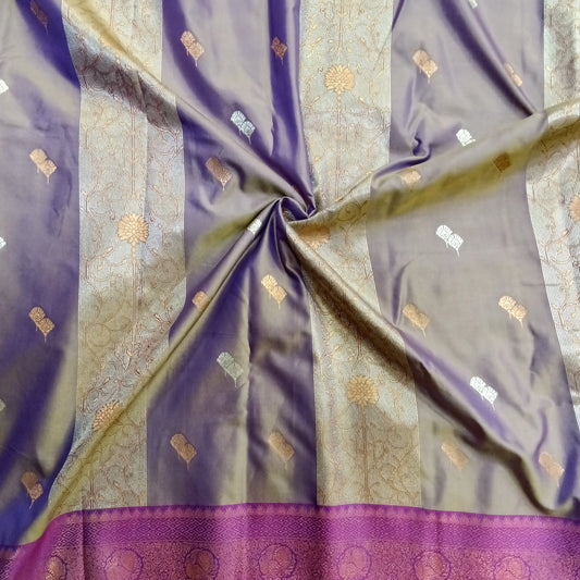 Golden Tissue Bluish Grey and Violet Saree | SSGT354