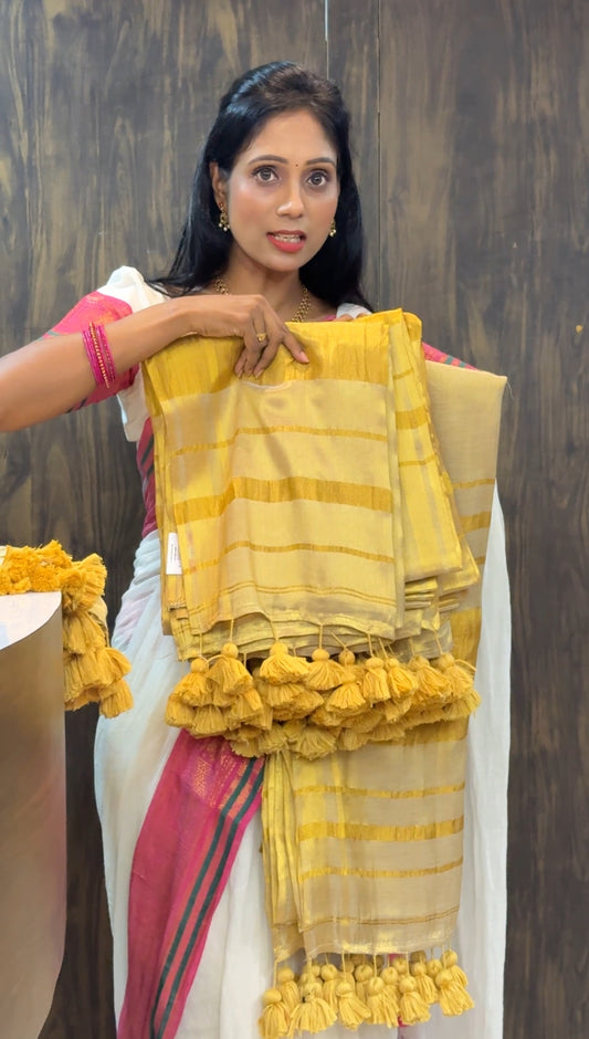 Traditional Kerala Kasavu, Festival Wear with Tassels Saree| SSTF349