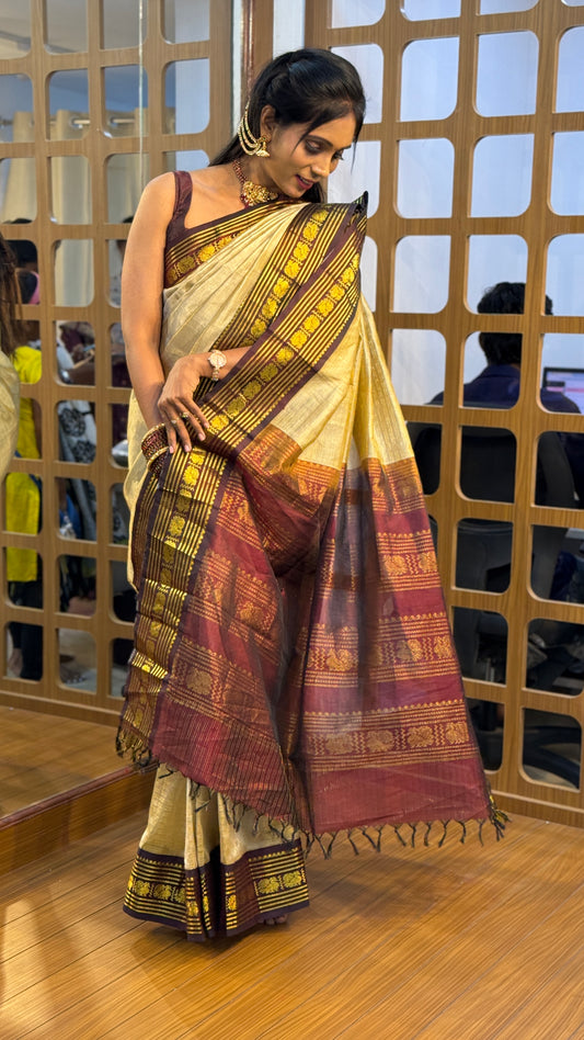 Korvai Saree Maroon & Gold Zari Border | SSSK310