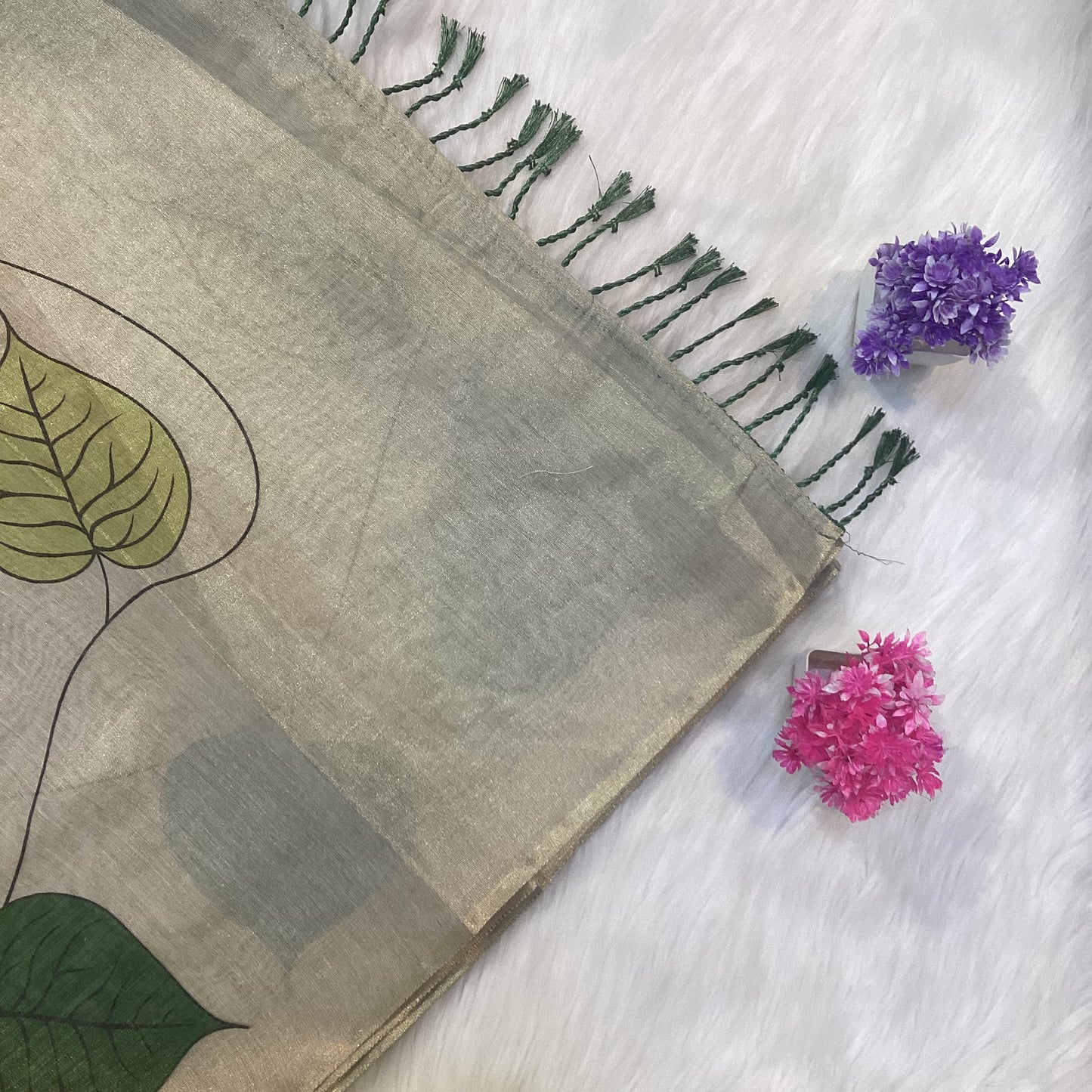 Tissue White Tussar Saree | SSWT250