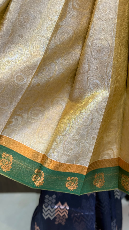 Zari Woven Tissue Gold & Green Silk Saree | SSWT335