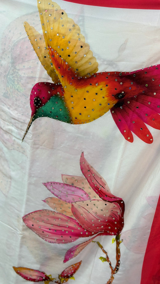 Digital Printed Hummingbird Floral Saree | SSPP337