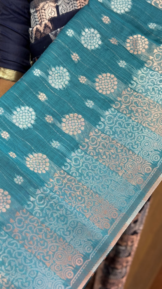 Kamala Cotton Turquoise Saree | SSKC338
