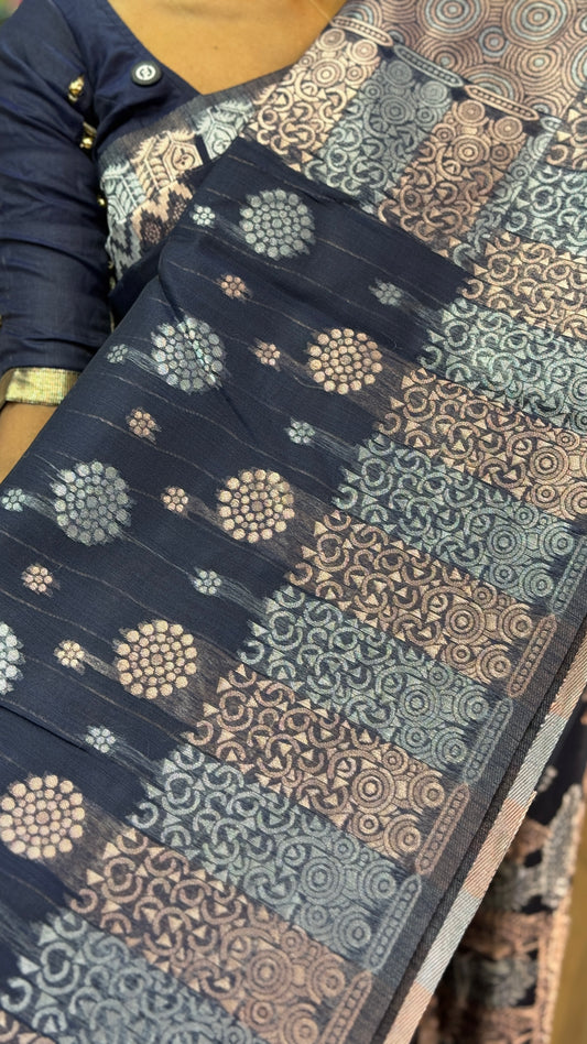 Kamala Cotton Dark Blue Saree | SSKC338