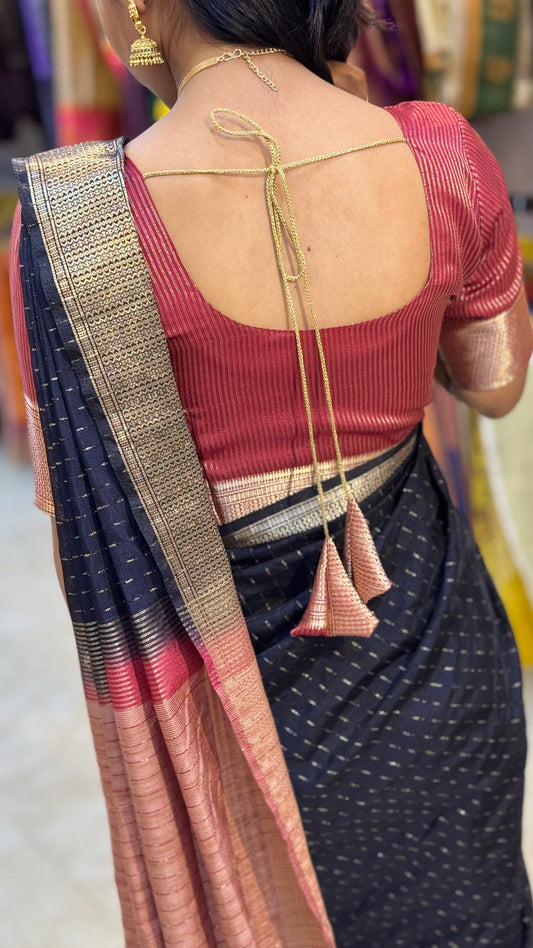 Zip & Go Navy Blue Saree | SSZG351