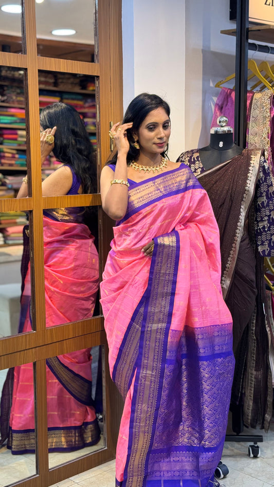 Pink and Blue Kanchipuram Silk Saree | SSKS357
