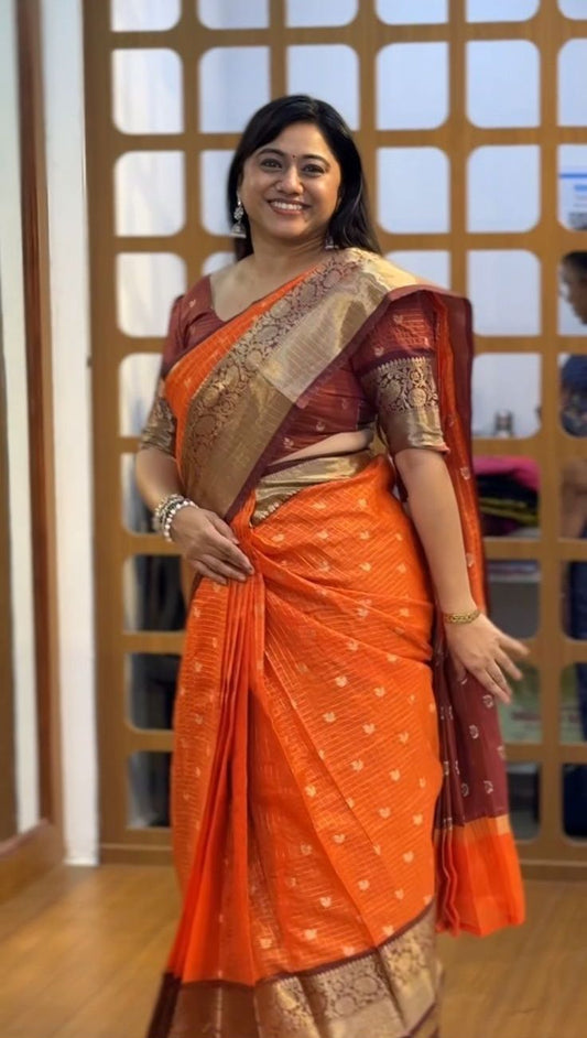 Korvai Border Orange Saree | SSOS365