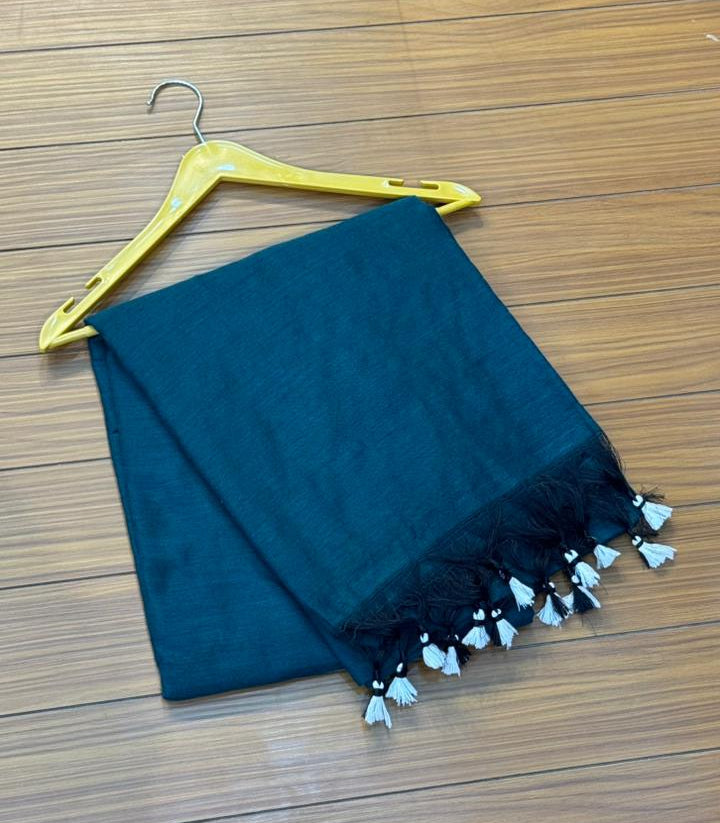 Khadi Cotton Teal Black Saree | SSKC369