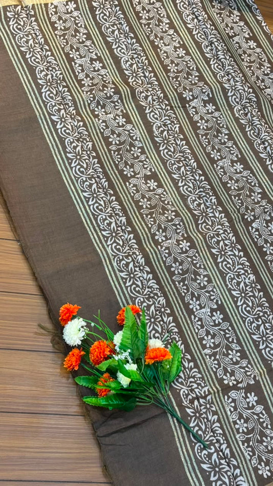 Linen Cotton Saree with Silver Border Saree | SSTL368
