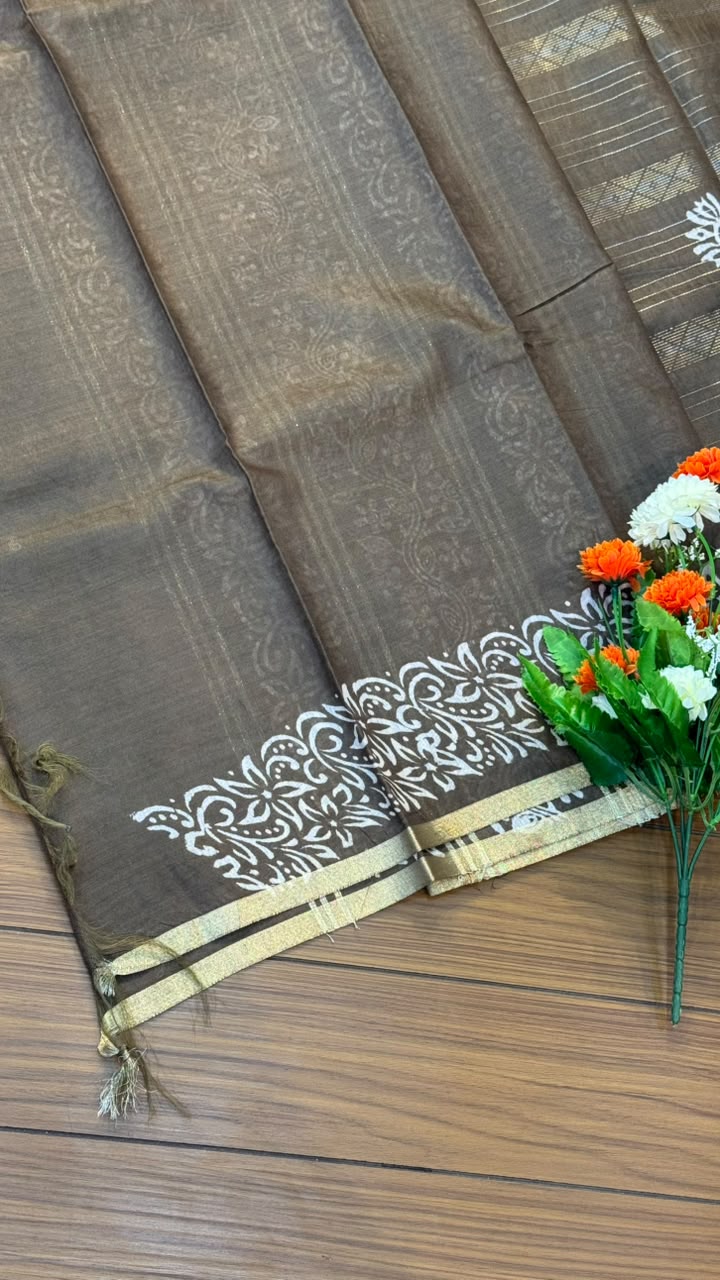 Linen Cotton Saree with Silver Border Saree | SSTL368