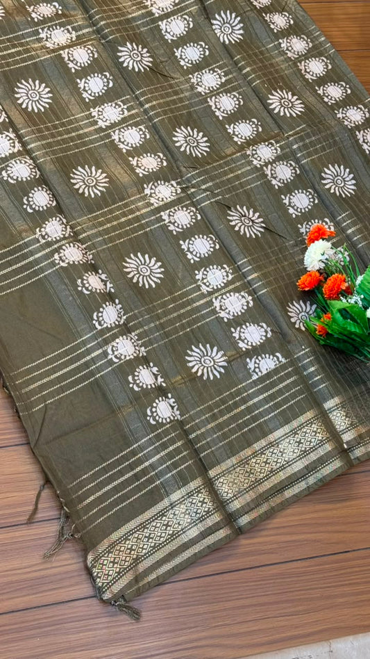 Linen Cotton Saree with Silver Border Saree | SSTL368