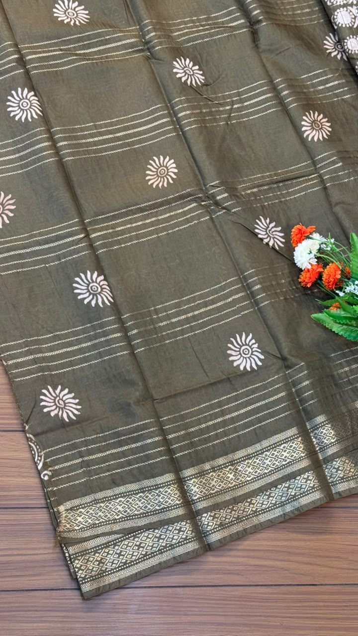 Linen Cotton Saree with Silver Border Saree | SSTL368