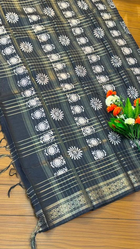Linen Cotton Saree with Silver Border Saree | SSTL368