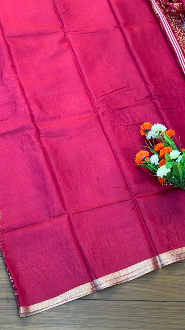 Linen Cotton Saree with Silver Border Saree | SSTL368