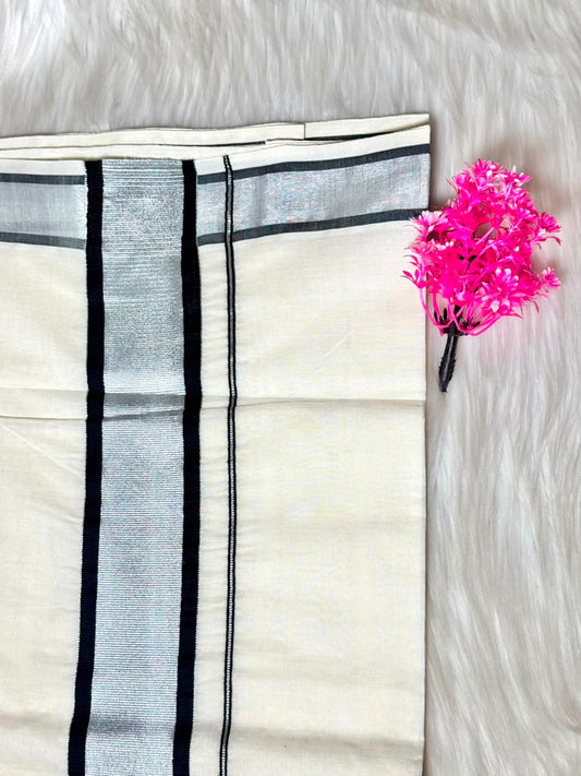 Kerala Saree Off White Silver Zari Border Saree | SSOS401