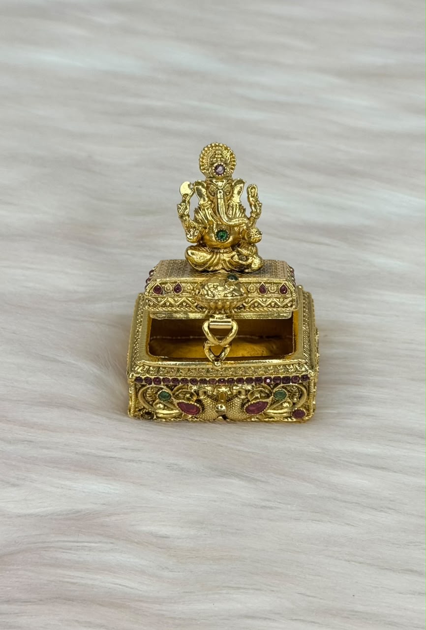 Antique Gold Ganesha Kumkum Box | SSGG035
