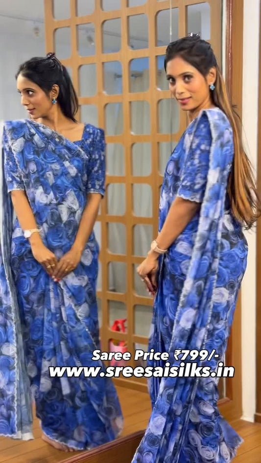 Rose chiffon ₹799/ www.sreesaisilks.in / 8072695269/6382196976 / Nanganallur 7904537159/ Annanagar