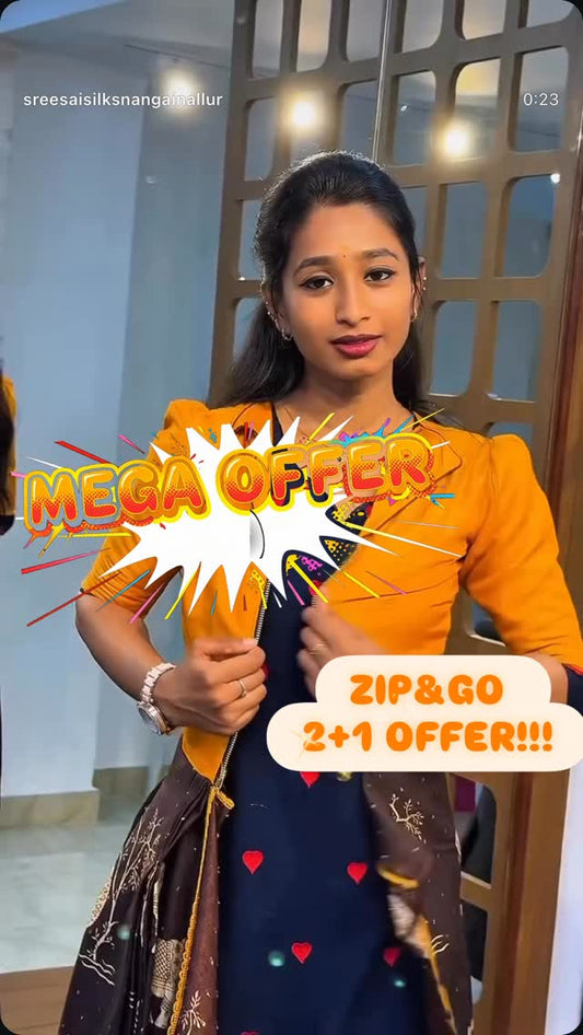 ZIP&GO WEEKLY OFFER 2+1
Shop Online: www.sreesaisilks.in

Shop Location:

📍Nanganallur
Sree Sai Sil