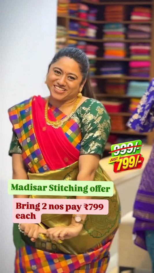 BRING 2 Madisar saree pay just ₹799/- each 
Shop Online: www.sreesaisilks.in

Shop Location:

📍Nang