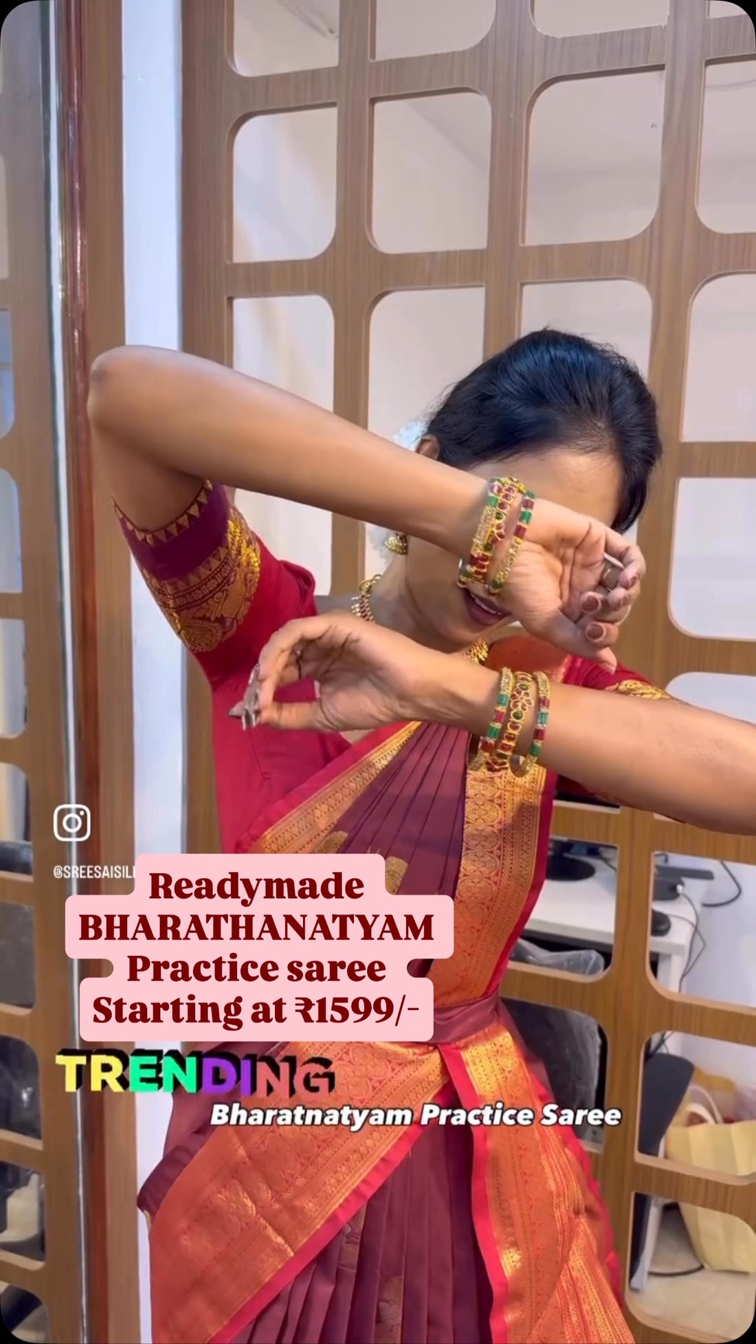 READYMADE BHARATHANATYAM  STITCHING STARTS AT 1599/- 
Shop Online: www.sreesaisilks.in

Shop Locatio