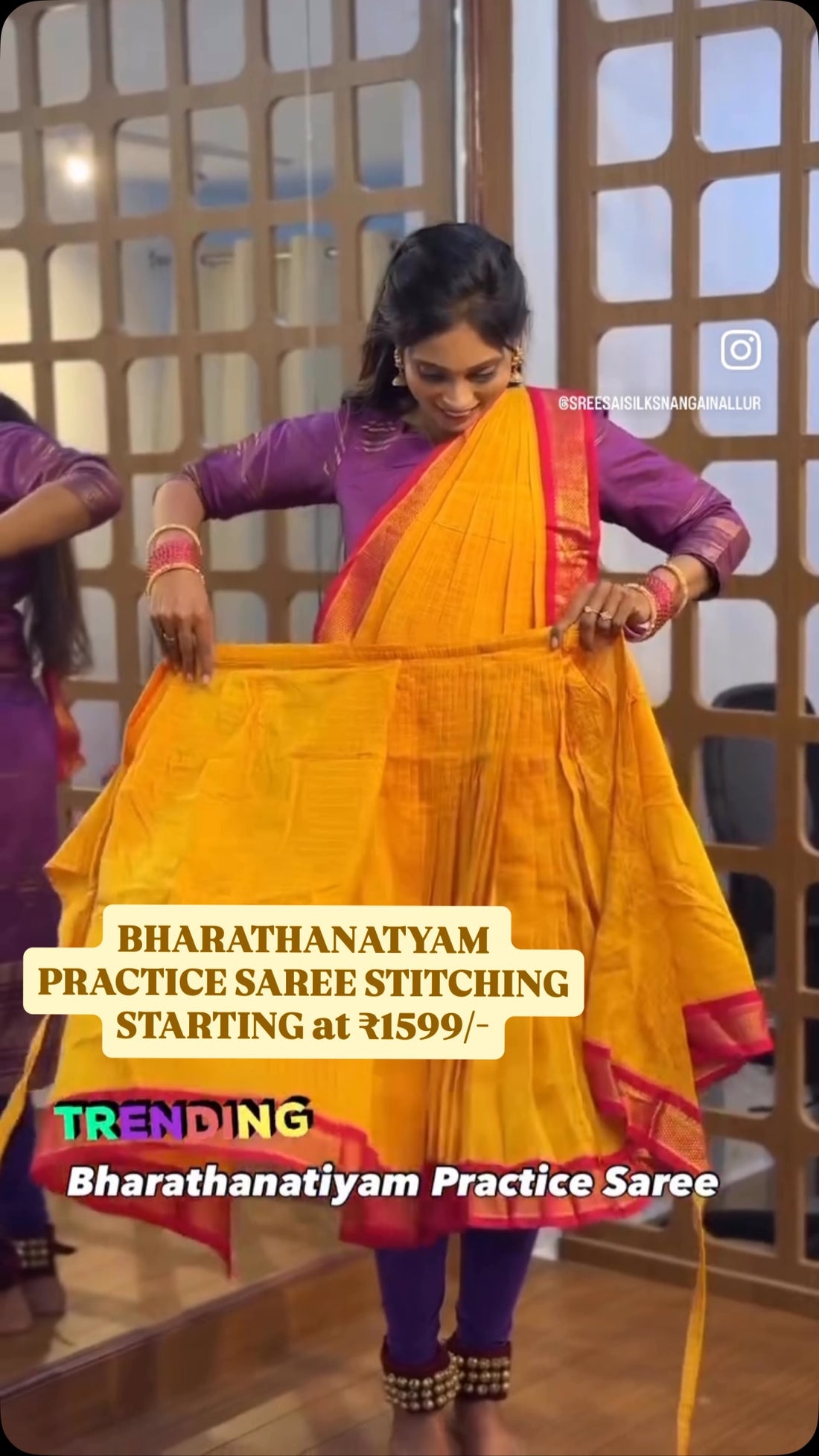 READYMADE BHARATHANATYAM STITCHING STARTS AT 1599/- 
Shop Online: www.sreesaisilks.in

Shop Location