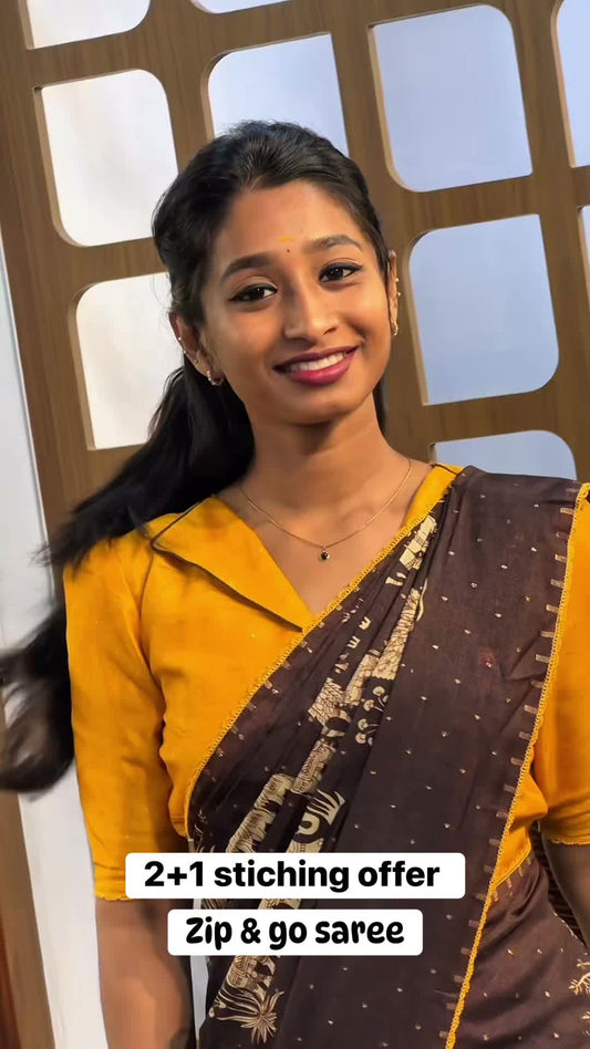 Exclusive offer only for this week!
2+1 zip & go saree stiching.
Pay for 2 and get 1 free convertion