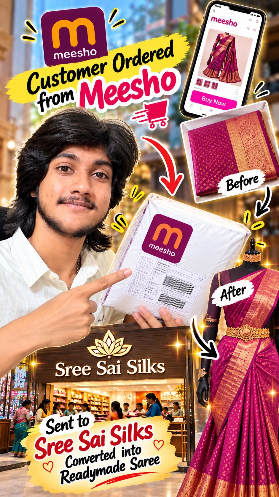 Deliver your sarees from any website or courier and get them converted into readymade.

Shop Online:
