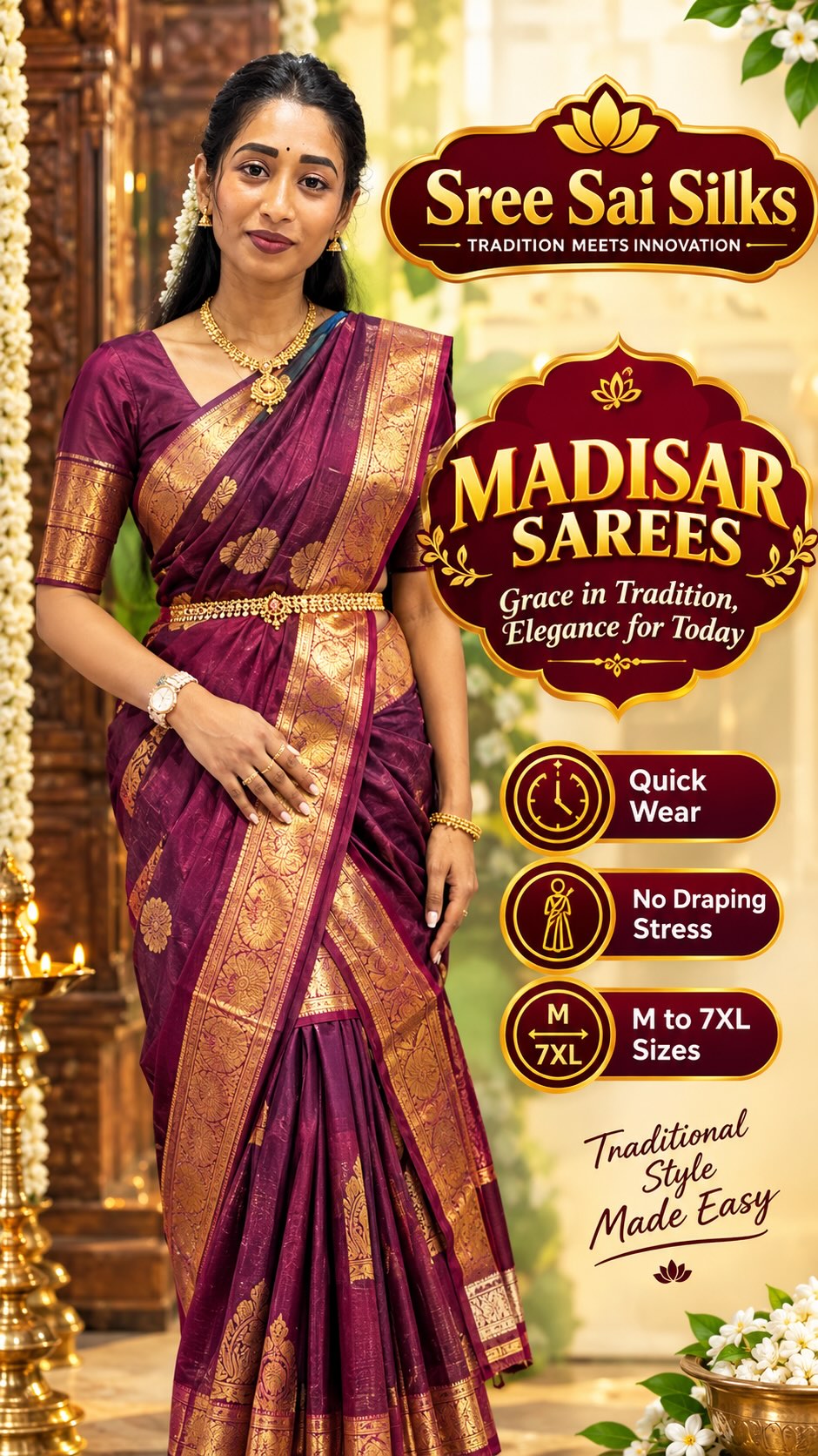 Madisar saree’s 

Contact : 8072695269,6382196976

Shop Location:

Nanganallur
Sree Sai Silks
#20, 3